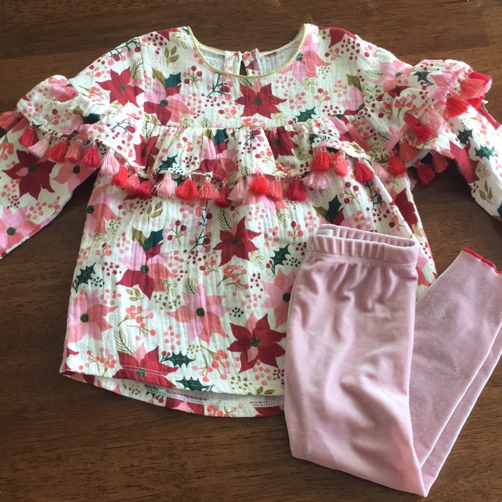 Mud Pie Poinsettia Christmas Outfit 12-18 months